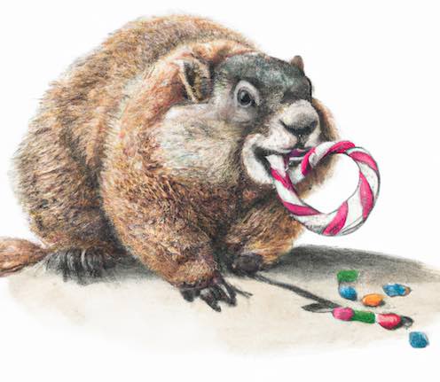 groundhog eating sweets