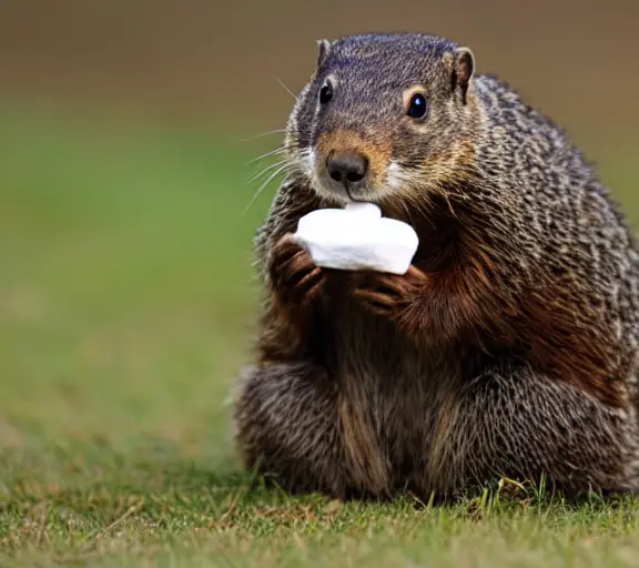 Groundhog eat a marshmallow
