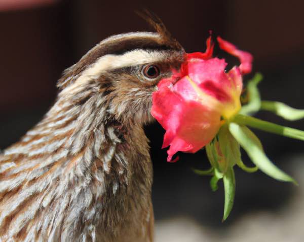 quail eating rose