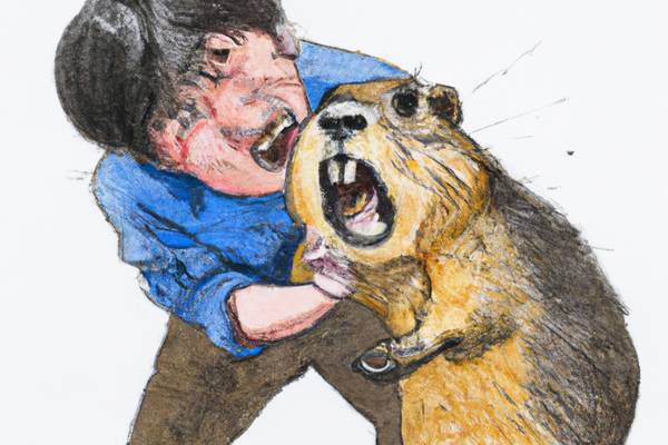 Man being bit by groundhog